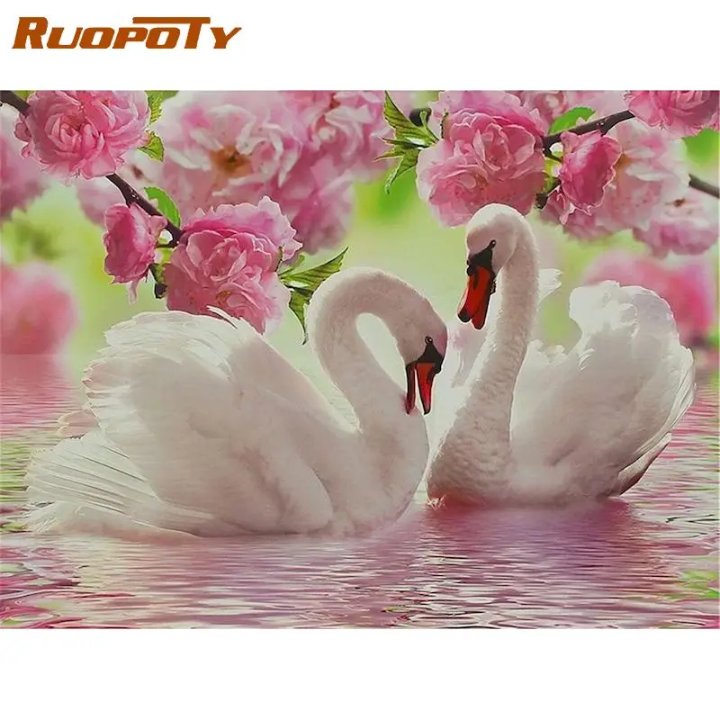 

RUOPOTY 5D DIY Diamond Painting Two Swans Pictures Of Rhinestones Diamond Embroidery Cross Stitch Home Decoration