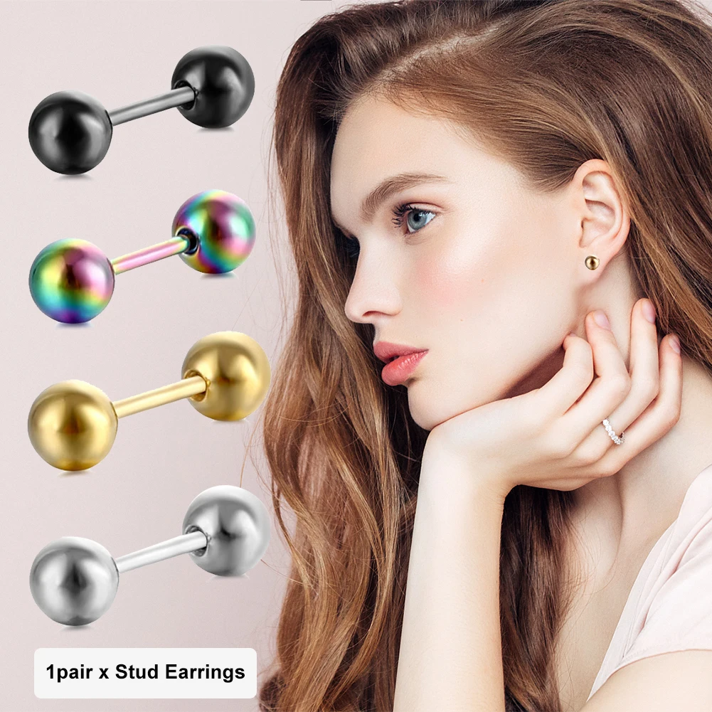 

1pair/pack Barbell Shape Unisex Titanium Steel Cartilage Body Jewelry Gothic Barbell Stud Earrings