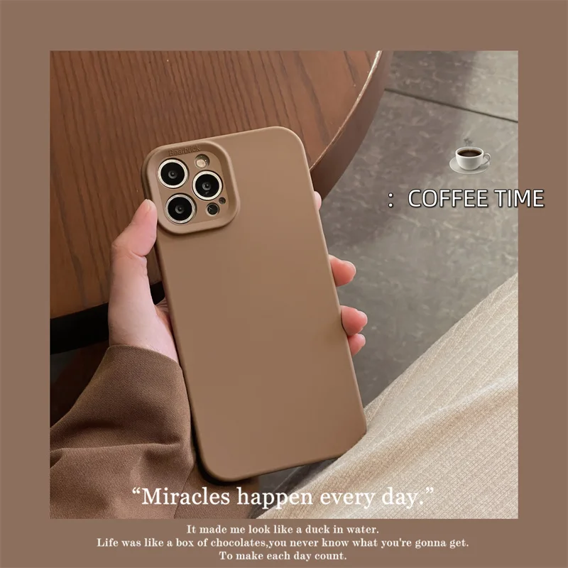 

Корейский стиль сплошной цвет коричневый белый чехол для телефона для IPhone 14 13 12 11 Pro Max X XR 7 8 plus Мягкий силиконовый защитный чехол для объекти...