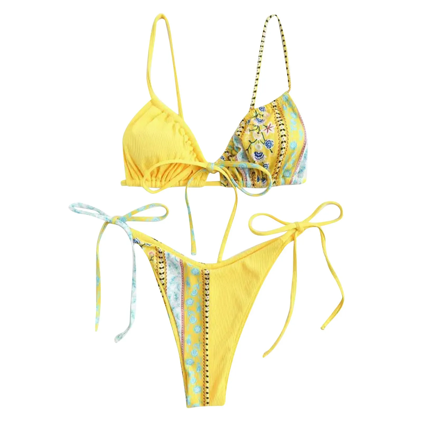 

Женский раздельный купальник-бикини, соблазнительный желтый купальник с нагрудной подушкой без стального кронштейна, 2023
