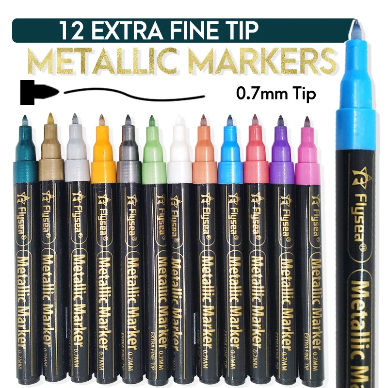 

Metallic Marker Pens Doodle Dazzle Markers Set of 12 Colors Metallic Permanent Markers for Black Paper Rock Painting Card Making
