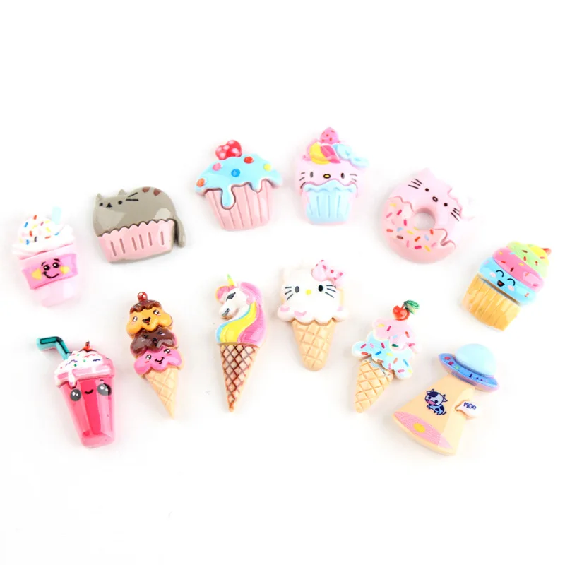 

2022 New Wholesale 3D Kawaii Cartoon Animal Food Toy Resin Ice Cream Cat Diy Jewelry Accessories Nail Charms