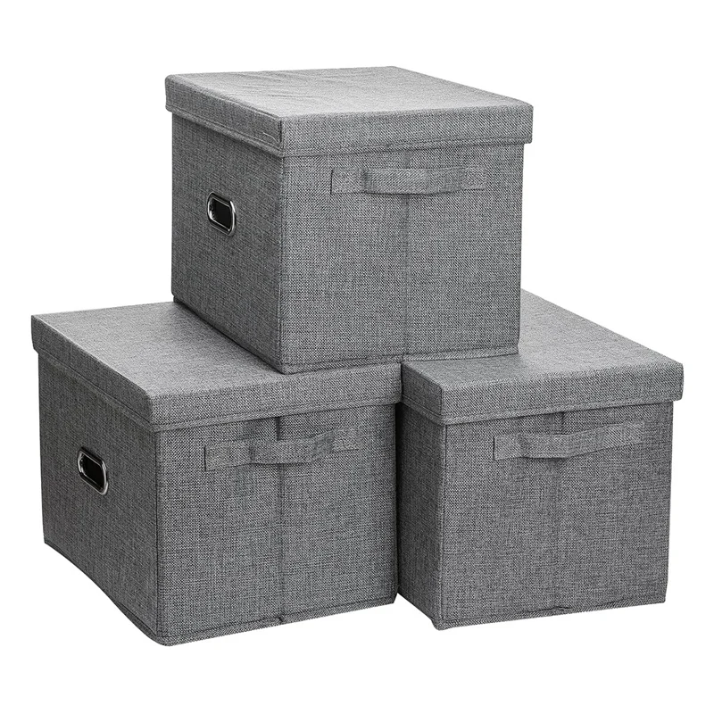 

3 Pack Storage Box With Lid,Foldable Storage Square Organizer For Toys,Shelves,Clothes And Books,Storage Baskets Bins