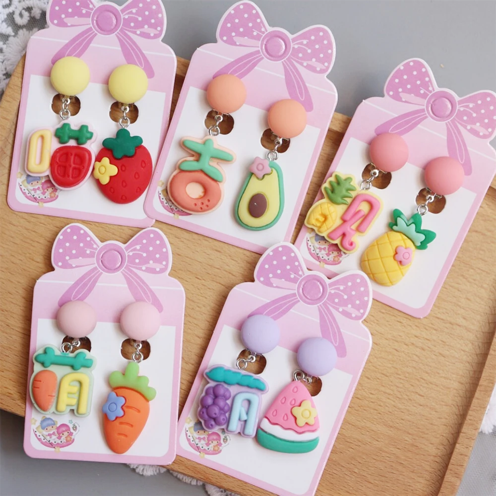 

Children's Ear Clips Without Piercings Cute Rainbow Fake Earrings for Girls Sweet Fruits Cartoon Kids Children Jewelry