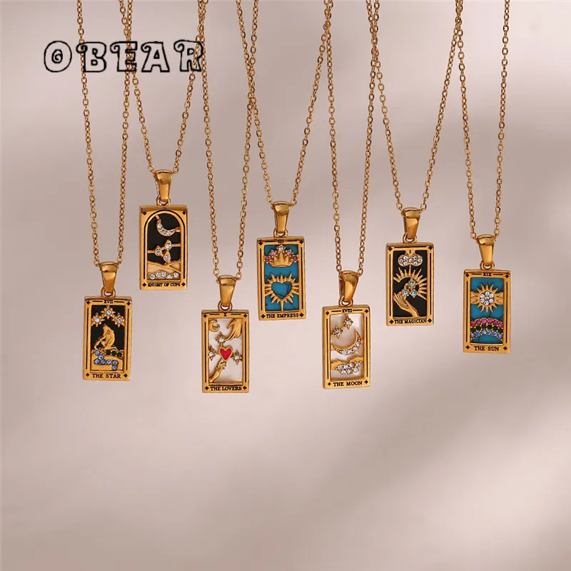 

Queen Lover Magician Holy Grail Knight Sun Star Moon Pendant Necklace Women Stainless Steel Plated 18K Gold Fairy Tale Jewelry