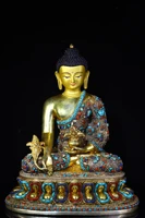 18 tibetan temple collection old bronze outline in gold mosaic gem dzi beads medicine buddha lotus platform worship buddha