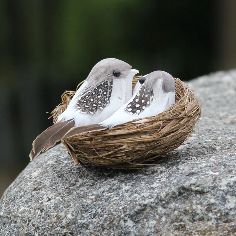 

1 Set Artificial Feathered Handmade Bird Nest Creative Bird Egg Suit Birds Garden Decoration Background Props Realistic Birds