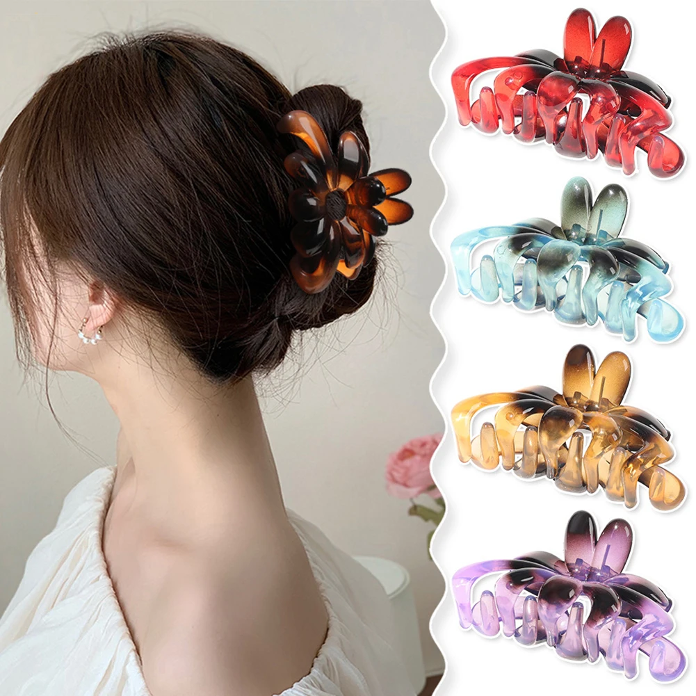 

2022 Large Ponytail Shark Hair Clip For Women Korean Claw Clip Thick Hair Soild Color Crab Hair Clip Hollow Flower Hair Clip