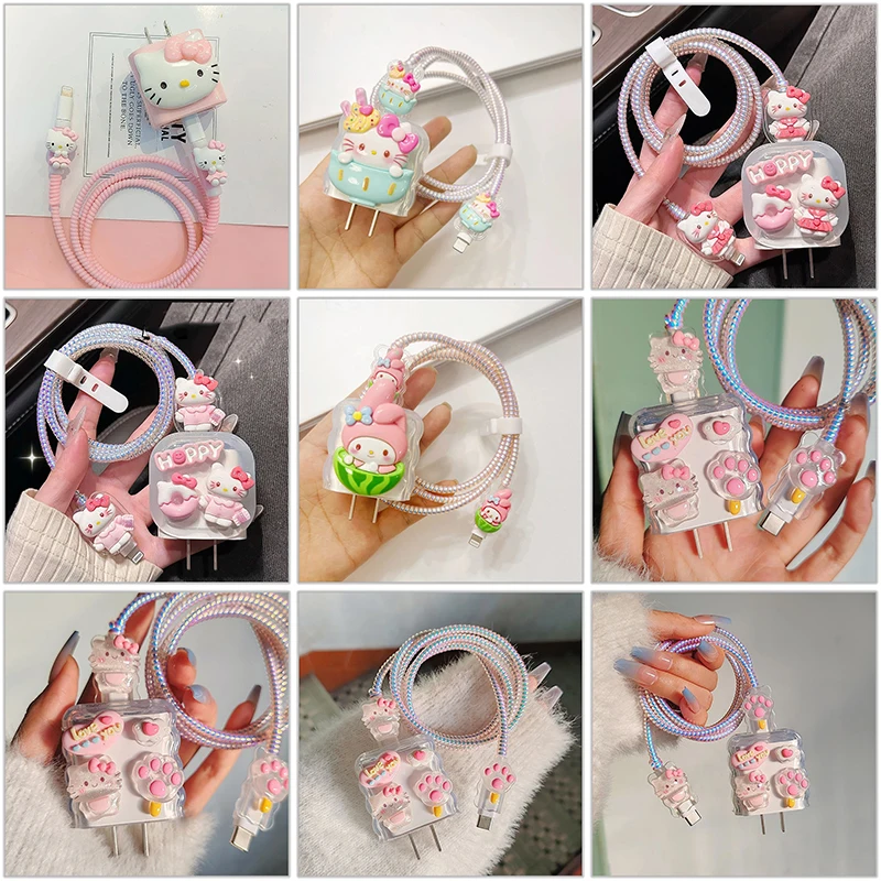 

Kawaii Hellokittys Mymelody Iphone Charger Data Cable Wrapped Protective Case for Iphone 13 14 20W Fast Charger Protective Case