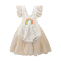 summer infant baby girl tutu skirt bodysuit lace summer dress short sleeve rainbow printed jumpsuit cute baby kids dress clothes