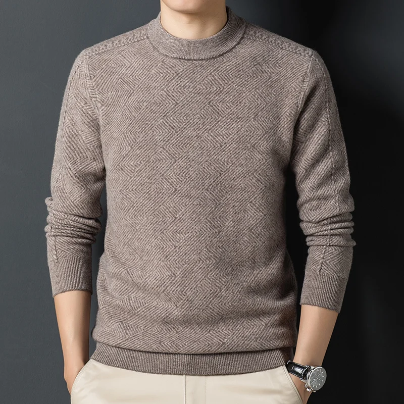 men's Winter thickened sweater Crew Neck Sweater 2022 new 100% pure wool knitted bottomed sweater
