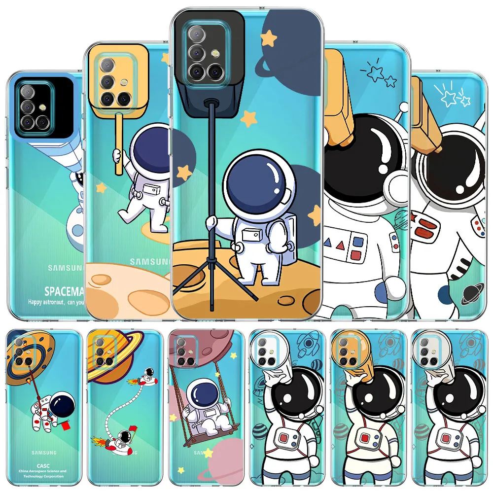 

Clear Phone Case for Samsung Galaxy A52 A12 A51 A71 A21s A32 A53 A73 A31 A72 A22 M31 A02s Cover Funda Telescope Astronauts