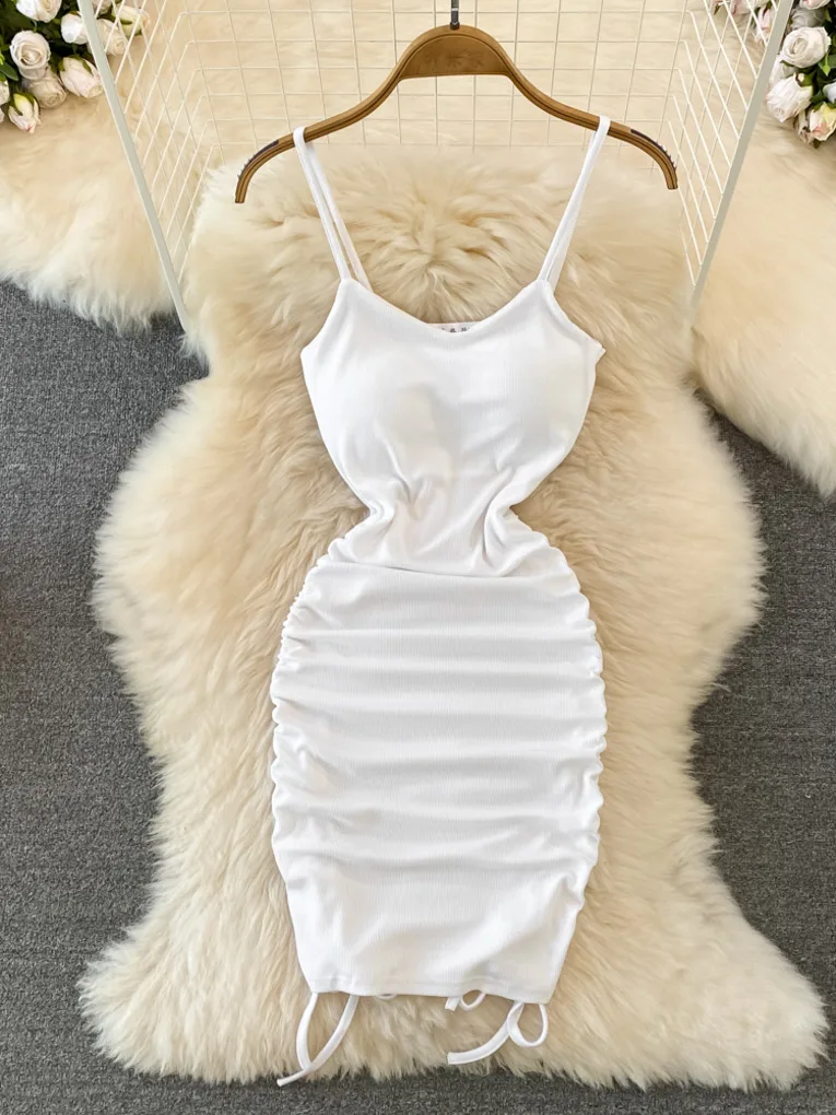 

Сексуальное женское облегающее платье Foamlina на бретелях-спагетти, белое, черное платье без рукавов с V-образным вырезом, открытой спиной и рю...