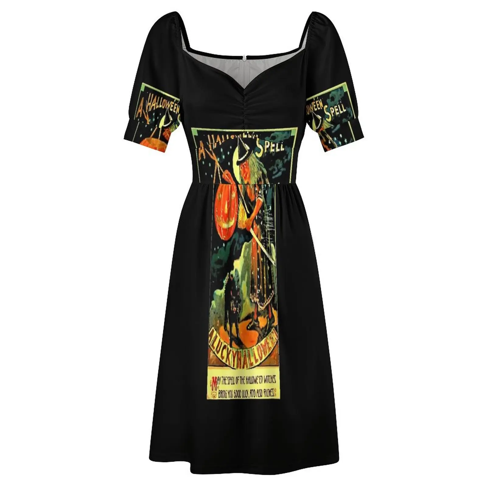 Винтажное платье ведьмы на Хэллоуин с короткими рукавами платья длинными