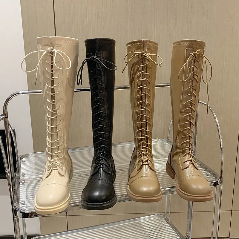 

Зимние рыцарские сапоги на шнуровке, длиной до колена, на толстой подошве, большие размеры, 2022