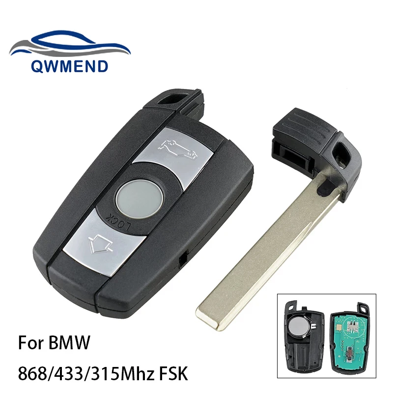 QWMEND 3 Buttons Car Remote Key for BMW 1/3/5/7 Series CAS3 X5 X6 Z4 Smart Car Key FSK 868/433/315Mhz for BMW Keys