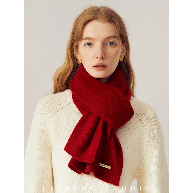 

100% Wool Scarf Autumn/Winter Solid Color Thickened Warm Knitted Couple Gift Neck bimba y lola scarf women luxury luxury