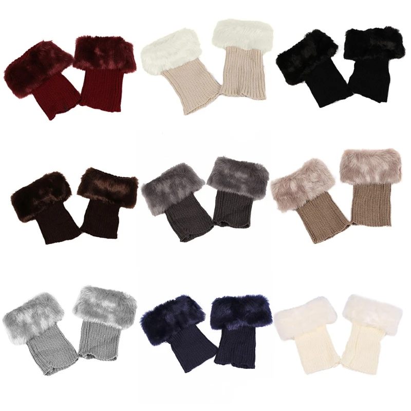 

1 Pair Winter Warm Furry Boot Cuffs for Women Ribbed Knitted Boot Socks 37JB