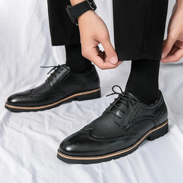 Handmade Mens Wingtip Oxford Shoes Grey Leather Brogue Men's Dress Shoes Classic Business Formal Shoes for Men Zapatillas Hombre 6