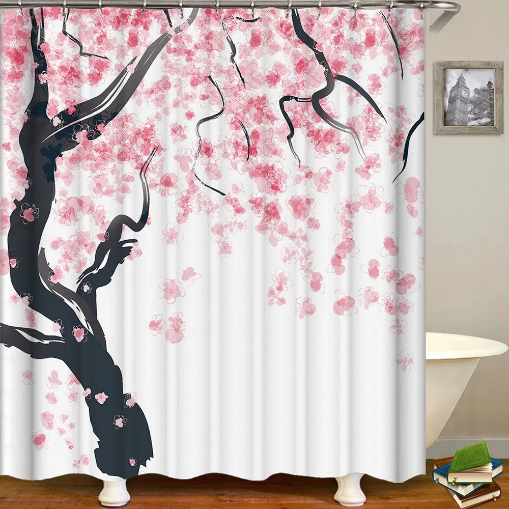 

Shower Curtain Flowers Trees Print Blackout Curtains Waterproof Mildew-proof Bathroom Curtain