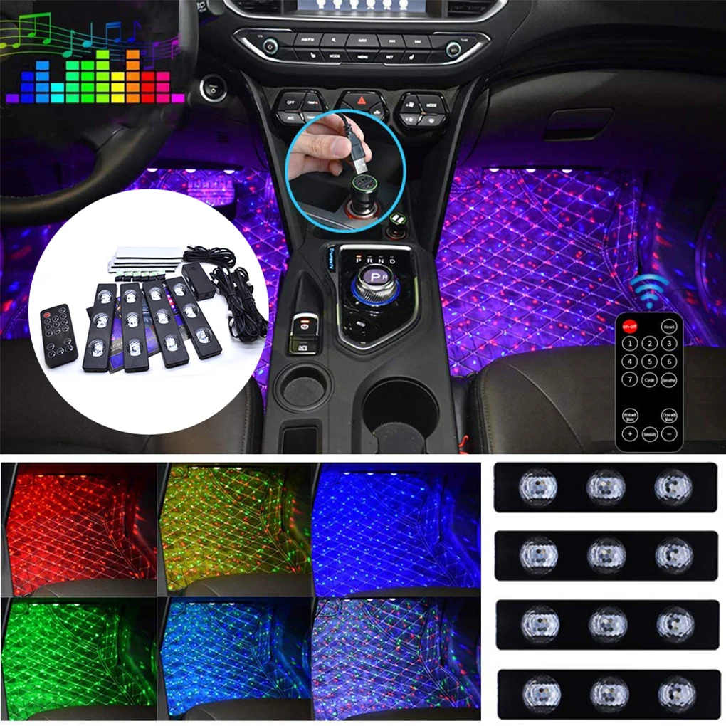 

Пластиковая Автомобильная интерьерная атмосфера Φ съемное RGB Освещение универсальный пульт дистанционного управления Декоративная полоса лампа