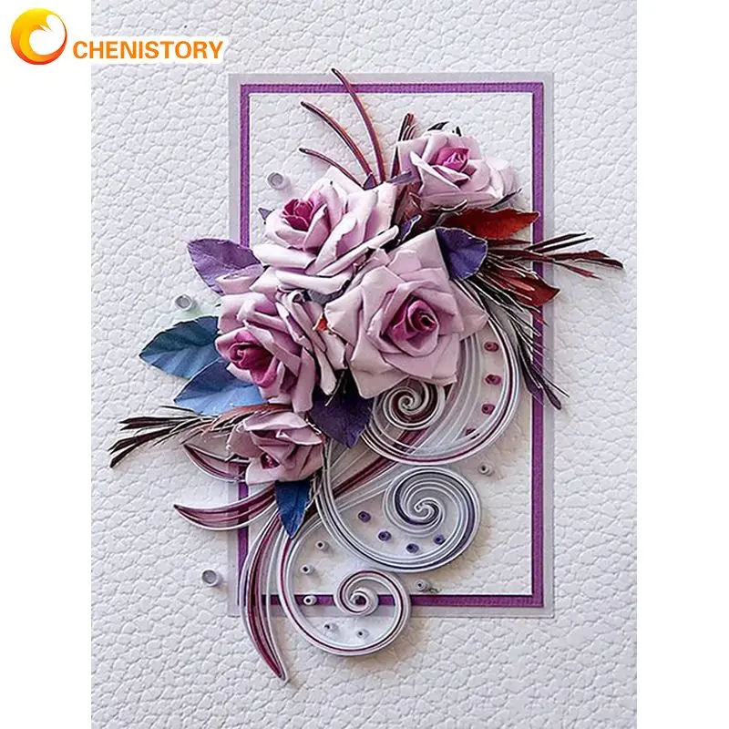 

CHENISTORY Diamond Painting Pink Rose Cross Stitch Full Square/Round Diamond Embroidery Mosaic Flowers Home Decor Diy