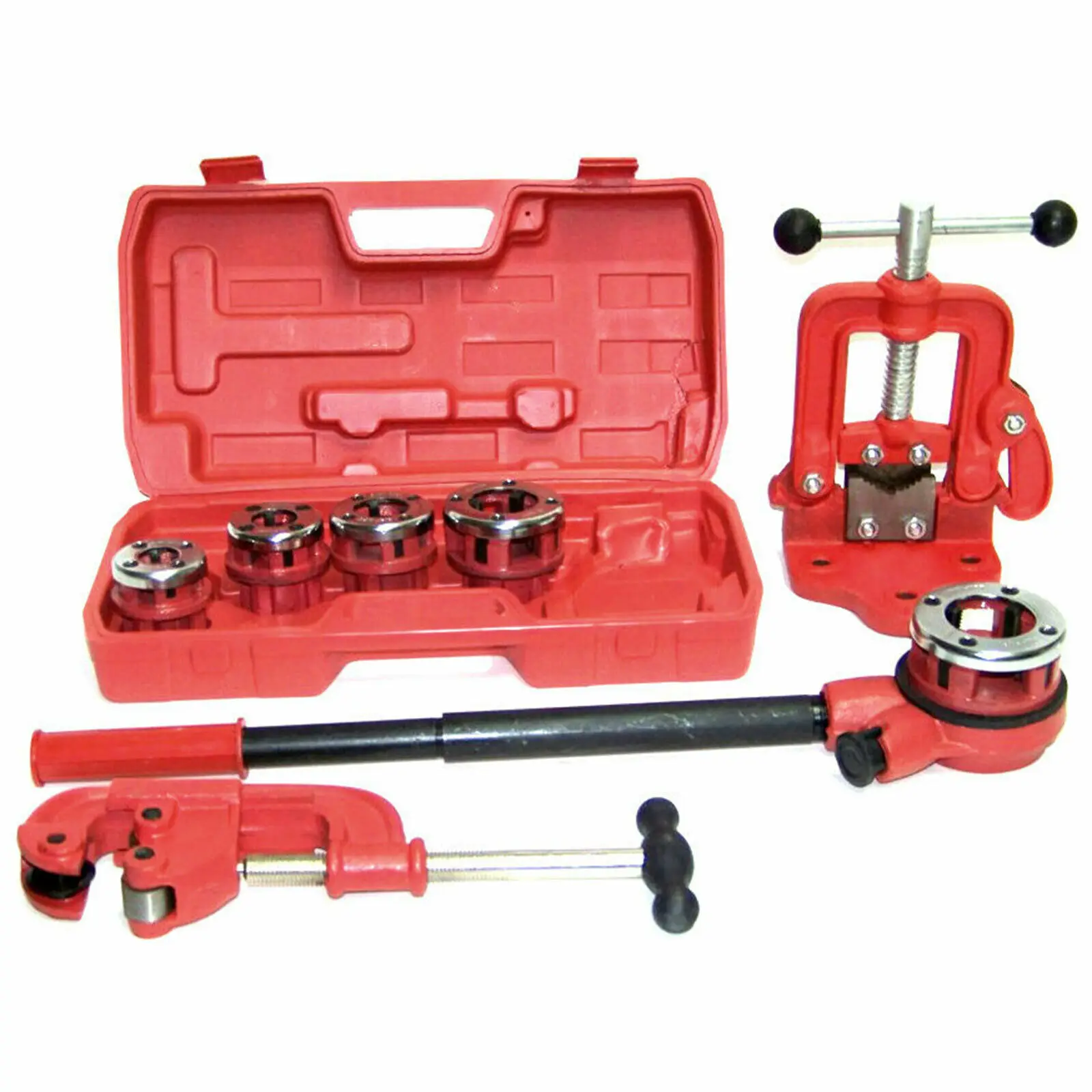 Ratchet Pipe Handheld Type Threader Kit for Cutting & Threading Of Pipes Red BSPT4