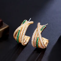 threegraces elegant green cubic zirconia small geometric twisted hoop earrings for women gold color chic party cz jewelry er924