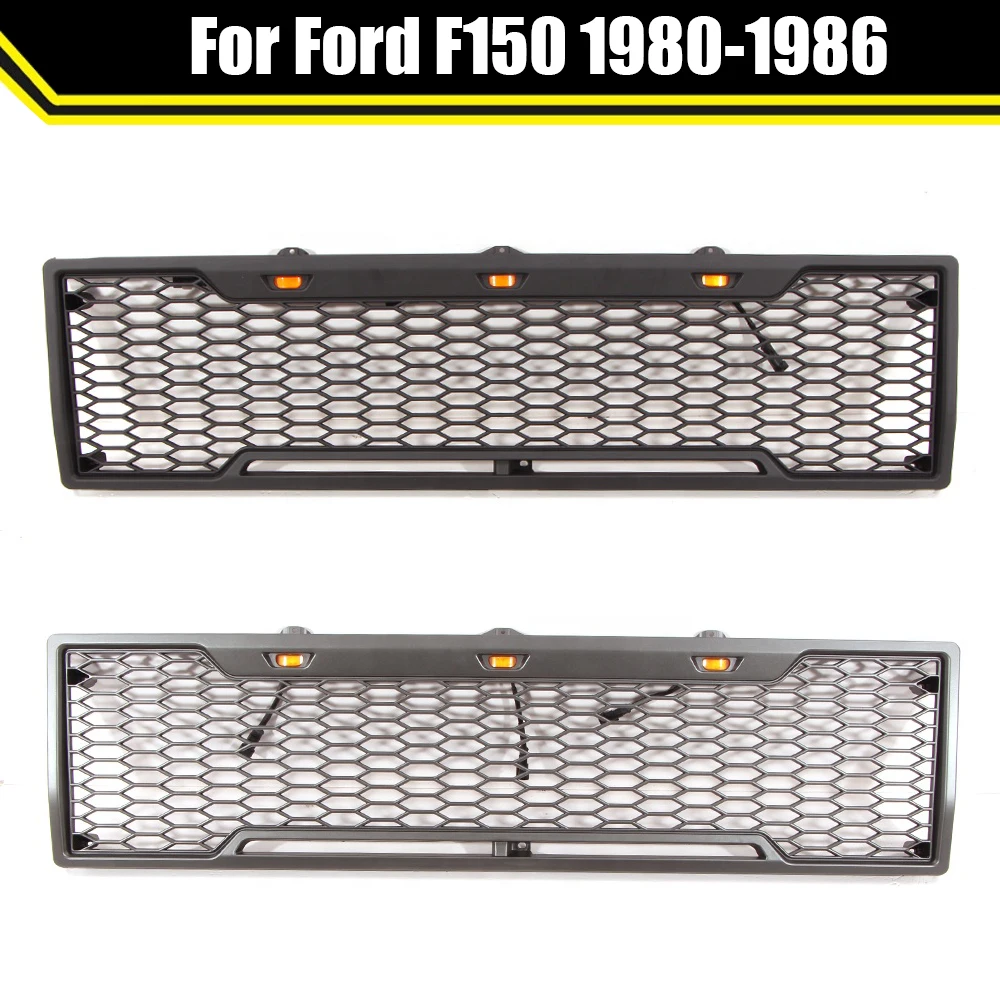 Auto Accessories Modified Front Hood Bumper Grille Conversion With LED Grille For Ford F150 1980-1986 Raptor Style Racing Grills