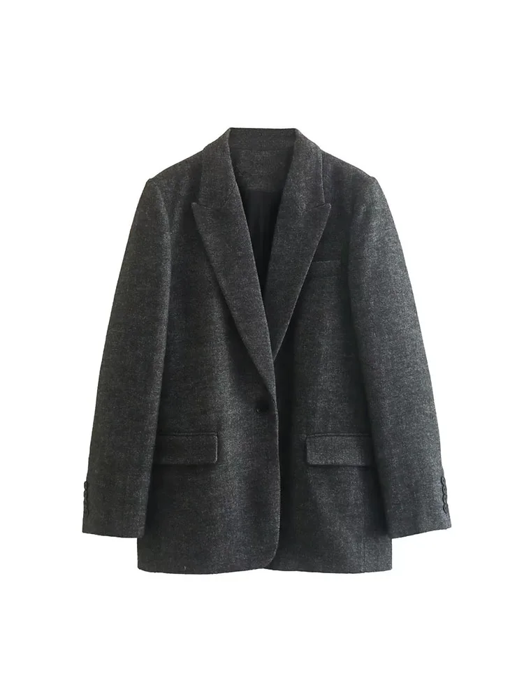 

BSK&ZA&TRF Women 2022 Autumn New Fashion Herringbone twill Single Button Casual Blazer Coat Long Sleeve Pockets Female Outerwear
