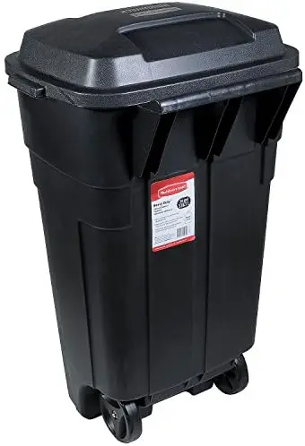 

Heavy-Duty Wheeled Trash Can with Lid, 34-Gallon, Black, for Outdoor Use