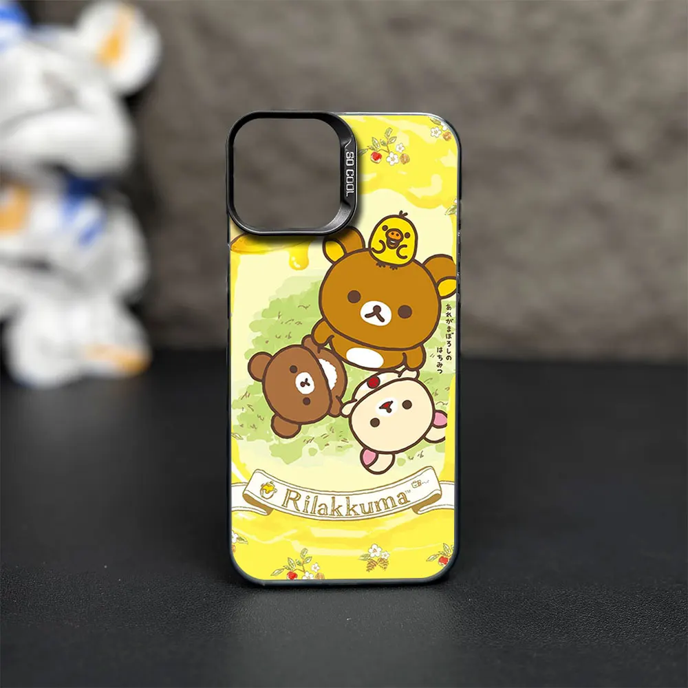 R-Rilakkuma Phone Case for iPhone 12 11 13 IMD 14 15 16 Max Pro Plus Laser Cover