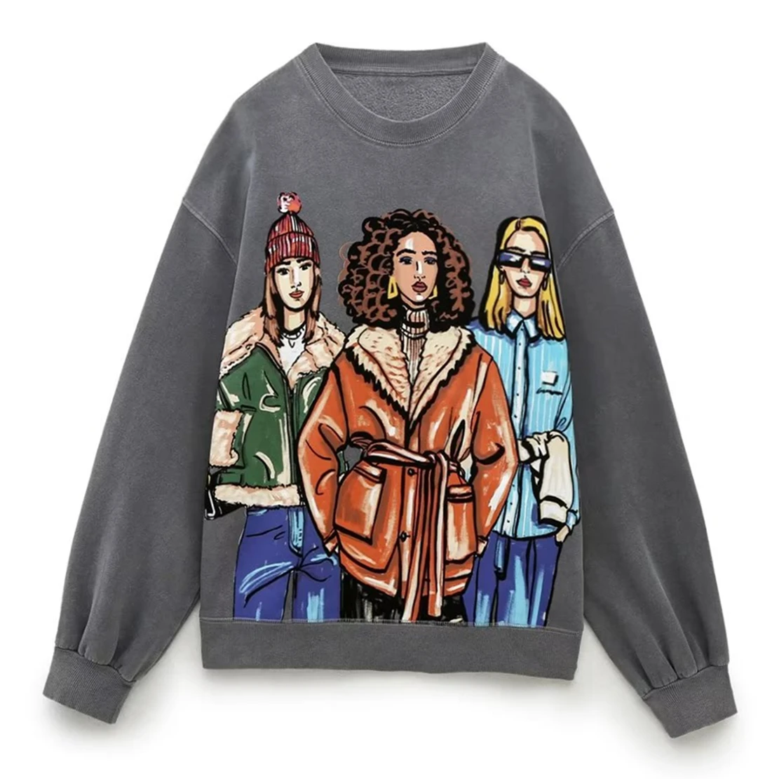 

Dave&Di Printing Round Neck Sweatshirts Women Pullovers New Vintage Fashion Girls Tops