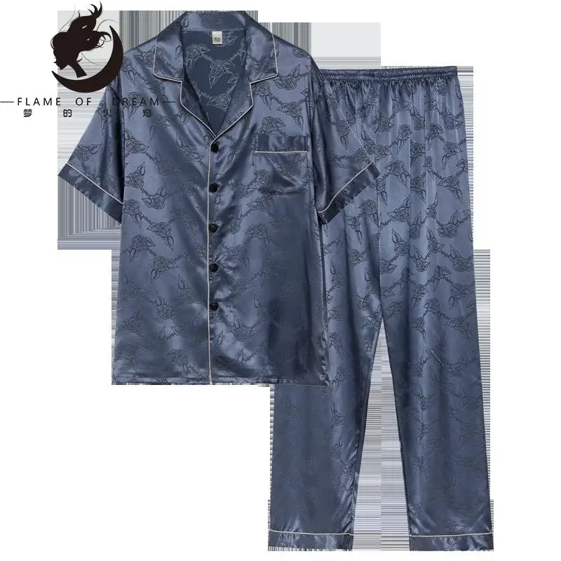 Flame Of Dream New Spring And Autumn Silk Pajamas Autumn Ice Silk Men's Pajamas Home Clothes Short Sleeve Large Suit 221044