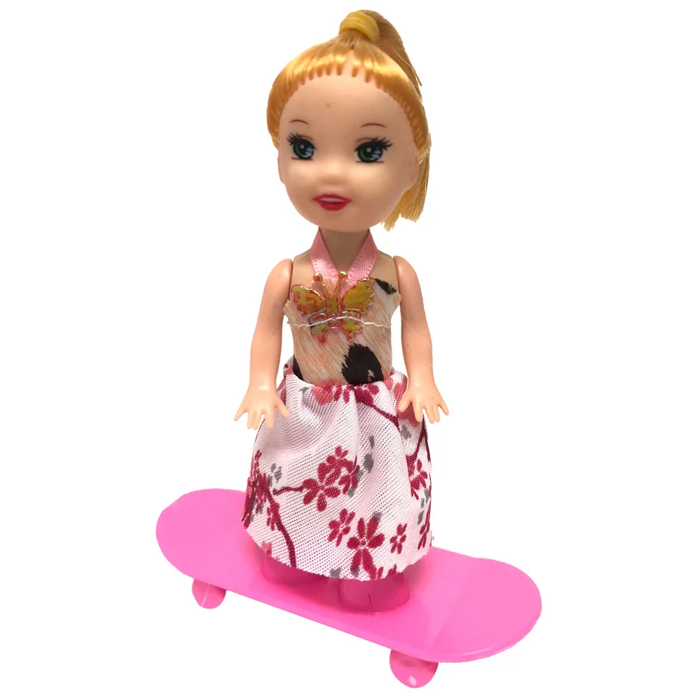 

NK Official 1 Pcs 1:12 Mini Toy Pink kateboard Plastic Skate Sports Toy for Kelly Doll Boys and Girls Doll Funny Gift