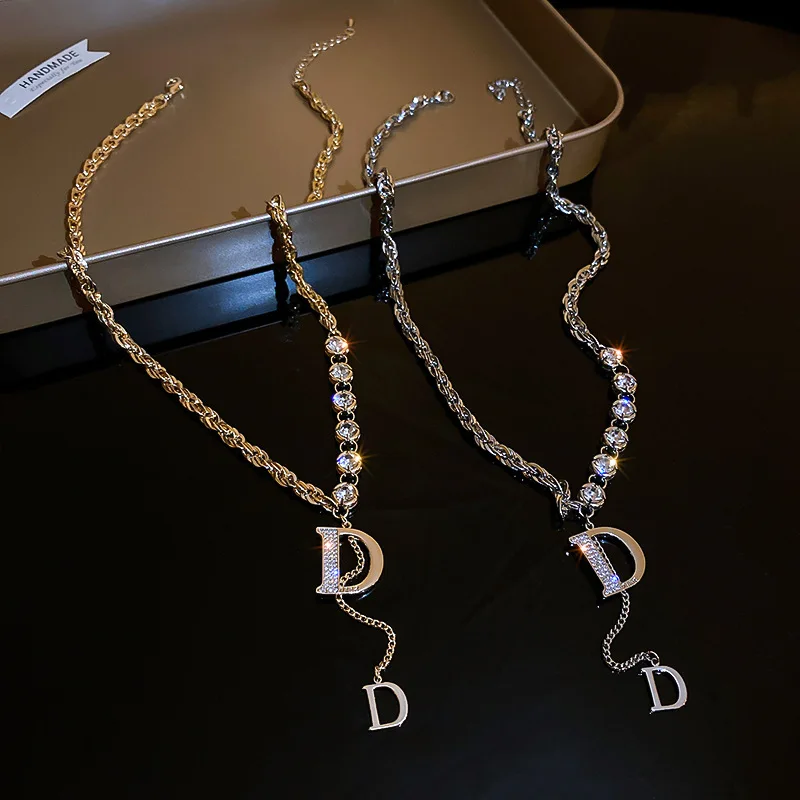 

Женское Ожерелье из титановой стали, цепочка с подвеской из меди и буквы D с кубическим цирконием, 2022