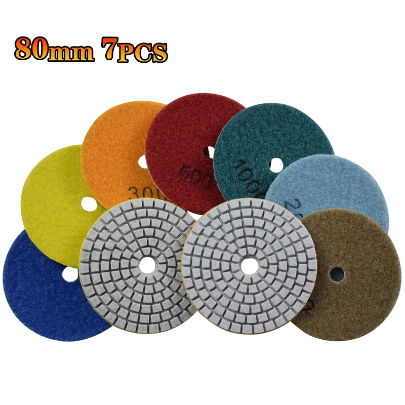 80mm Diamond Polishing Pad Wet Buffer 3 Inch Sandpaper Buffing for Grinding Marble Granite Concrete Countertop 7 Pcs Set