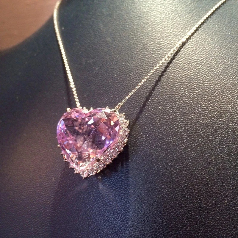 

ZHIXUN Romantic Princess Pink Heart CZ Pendant Necklace for Wedding Engagement Fashion Women Necklace Party Jewelry Love Gift