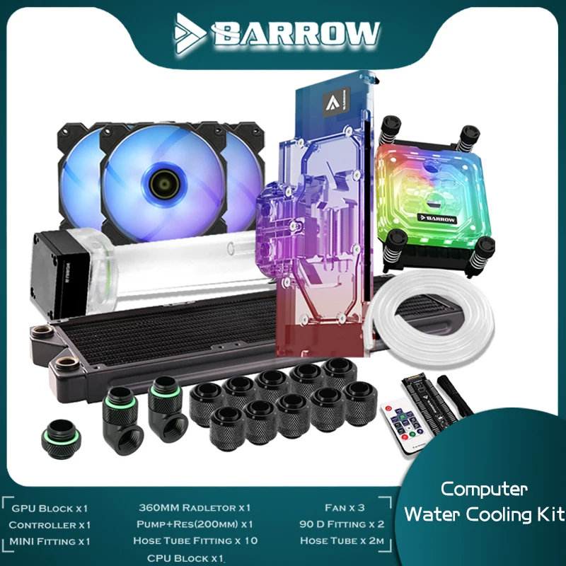 

Barrow Computer Split Water Cooling Kit RGB, CPU + GPU Hose Set For INTEL/ AMD RYZEN 3/5/7/9 + NVIDIA RTX 3080/3090, Soft Tube