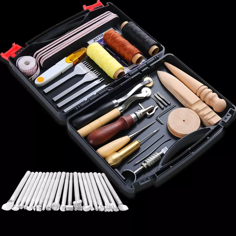 

50 pcs Leather Craft Tools Kit Wax Ropes Needles Hand Sewing Stitching Punching Cutting Sewing Leather Craft Making Tools