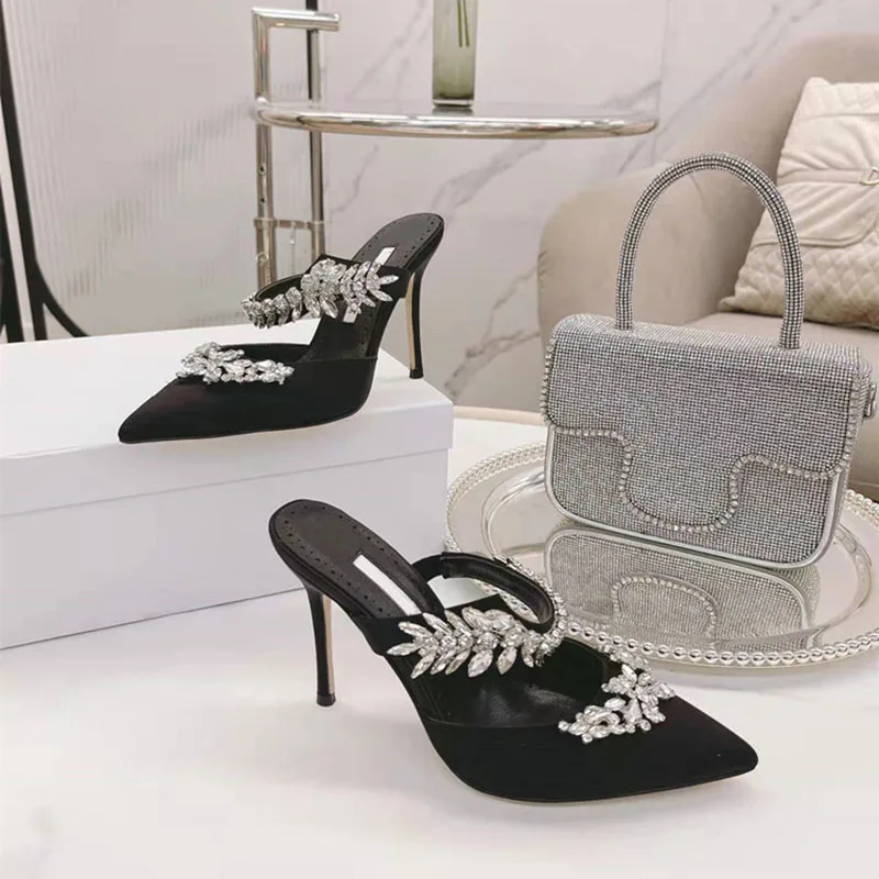 

Spring/Summer Half Drag Rhinestone Pointed Rhinestone Stiletto Women's Sandals