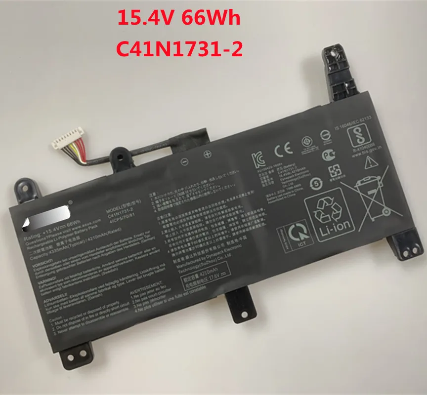 

15.4V 66Wh Genuine C41N1731 C41N1731-2 Laptop Battery For ASUS ROG Strix G17 G712 G731 SCAR 17 G732 Gl704 GL504GM G515GW G515