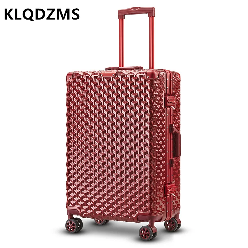 KLQDZMS Retro Diamond-shaped PC Luggage Mute Aluminum Frame Trolley Case 20 Inch Boarding Case 24 
