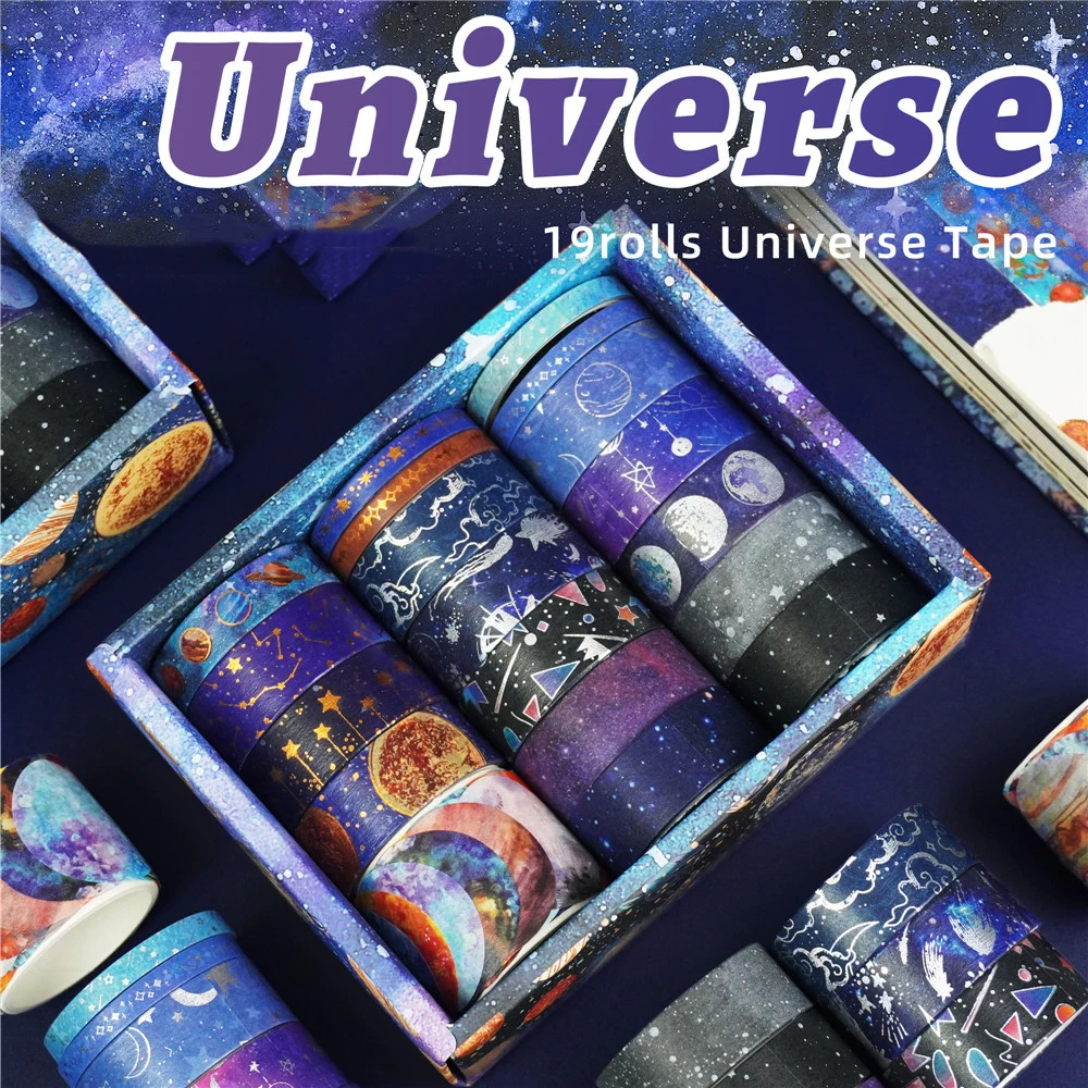 

19 rolls/set washi Tapes Vintage Starry Golden Silver Paper Tape Fantasy Planet Universe DIY Scrapbooking Planner Decor Stickers