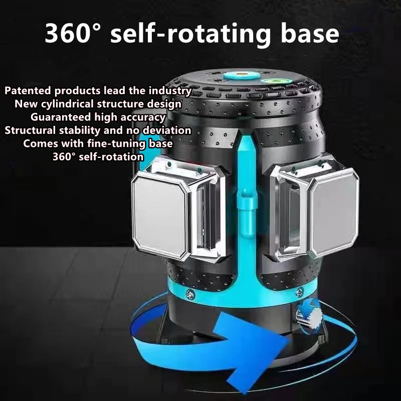 12 Lines 3D Laser Level Blue Beam Self Leveling Horizontal Vertical Remote Control 360 Base Self-rotating Overall Spirit |