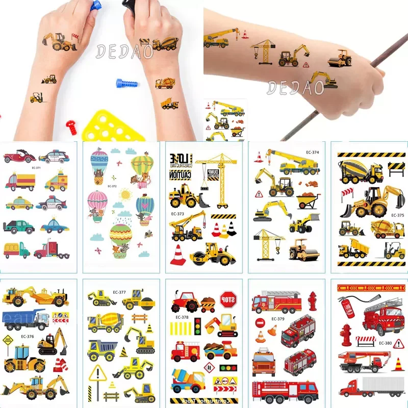 

10pcs Cartoon Police Car Temporary Tatoo Sticker Waterproof Fake Tattoo Hand Foot Tattoos Engineering Vehicle for Kids Children