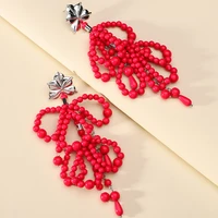 fashion handmade acrylic beads tassel geometric big dangle drop earrings for women luxury ethnic style party jewelry accessories
