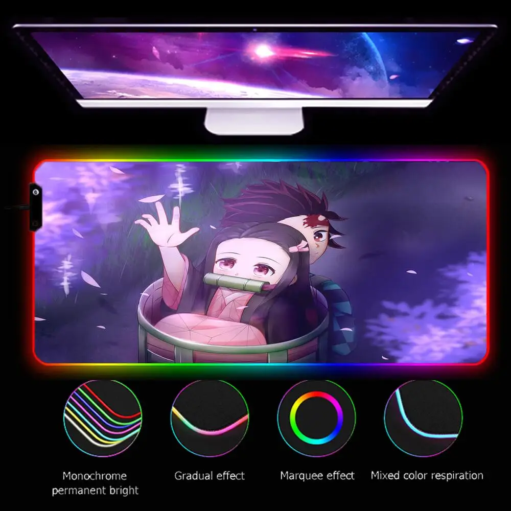 

Милый светодиодный коврик для мыши Nezuko Kamado Bandai Kawaii, игровой Настольный коврик для ПК, компьютерный коврик для мыши в стиле аниме RGB, игровые а...