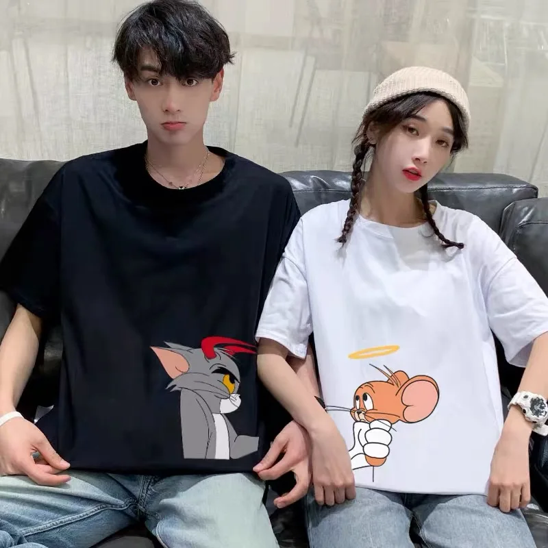 

DE 100% cotton T-shirt Korean version loose oversize couple T-shirt casual outdoor O-neck hip-hop summer short sleeve