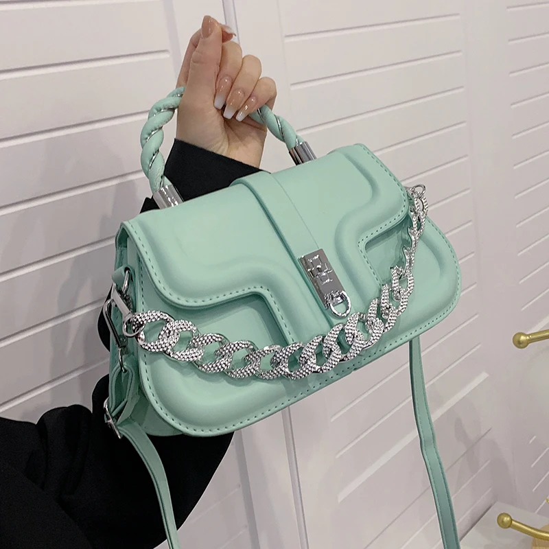 

Brand Design Pu Women's Shoulder Bags Luxury Chain Handbags Women Crossbody Bag Fashion Trendy Solid Color Ladies Totes Purses